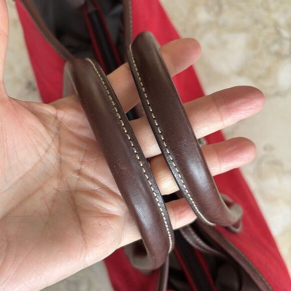 Dooney & Bourke Dual Handle Satchel Donegal Crest Red Canvas & Leather Bag - Picture 11 of 14